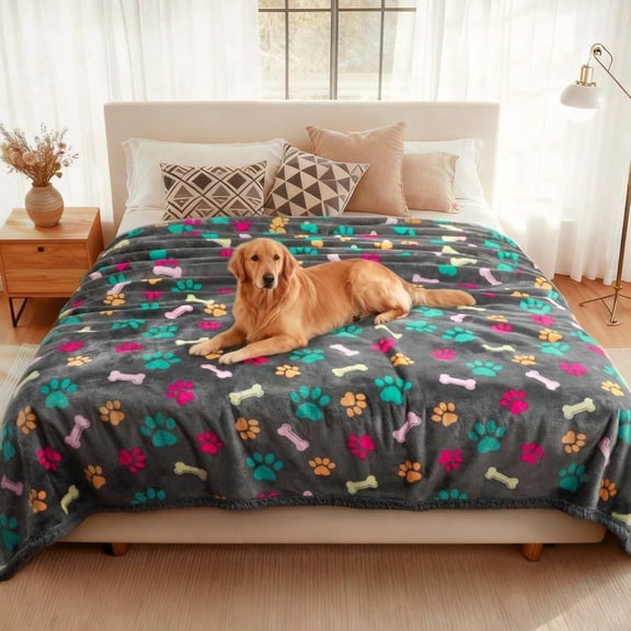 Waterproof Pet Blankets for Couch Sofa Bed Cover Cat Liquid Pee Proof Washable Soft Fluffy Large Dog Blanket Reversible Furniture Protection Puppy Grey Bone Thicken X-Large85 x 57