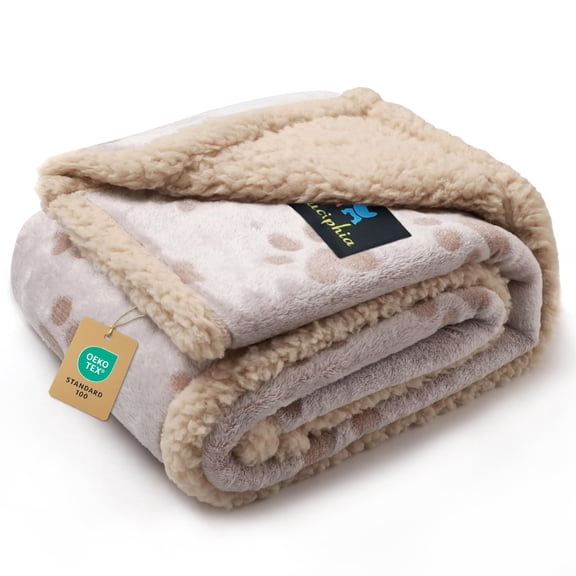 Waterproof Pet Blankets Whith Paw Print For Couch Sofa Bed Cover  Liquid Pee Proof Soft Fluffy Dog Blanket Washable Reversible Furniture Protection Puppy Cat Khaki Small(40" X 28")