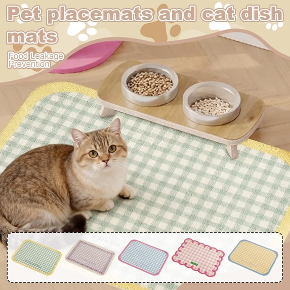 Waterproof Pet Feeding Mat 15.75"*11.8" Non-Slip PVC Cat Bowl Mat Large Spill-Proof Food Placemat for Dogs and Cats Durable Floor Protector for Messy Eaters - Pink