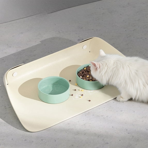 Waterproof Pet Feeding Mat with Raised Edge, Non-Slip Faux Leather Dog Cat Bowl Placemat for Spill Protection, Easy Clean Floor Protector, 18x12 Inch