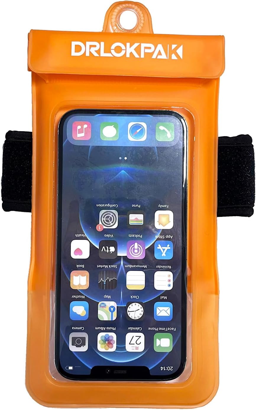 Waterproof Phone Case Armband Surfing Dry Bag Floating Waterproof Pouch Holder for iPhone 15 14 13 12 Pro Max XS Plus Se Galaxy S23 + Ultra W24 Google LG Phone up to 7inch (Orange)