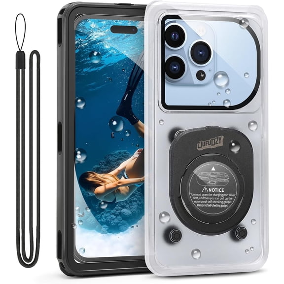 Waterproof Phone Case,IPX8 Waterproof Phone Pouch for Beach & Snorkeling Essentials,Phone Waterproof Case with Lanyard, Universal Case Up to 6.9" for iPhone,Samsung (Black)