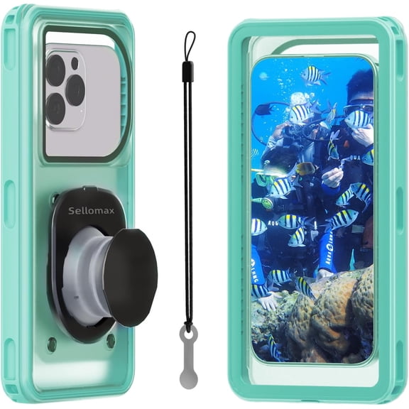 Waterproof Phone Case for Snorkeling with Lanyard IPX8 Underwater Touch/Photo Shockproof Heavy Duty Drop-Proof iPhone 17 Pro Max/16/15/14 All Cell Phones-Green Shower
