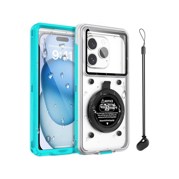 Waterproof Phone Case, Underwater Snorkeling Diving Phone Case, Universal Self-Check Water Proof Case Up to 6.9 Inch for iPhone 15/14/13/12/11 and Samsung S24/S23/S22/Google Series - Black