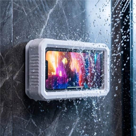 Waterproof Phone Holder Case, Shower Wall Mount Phone Organizer, Touch Screen Protective Phone Box, No Drill Bathroom Phone Storage For Bathtub Kitchen And Laundry Room