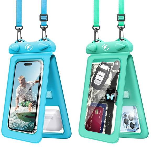 Waterproof Phone Pouch 2 Pack, Cell Phone Waterproof Pouch Double Space, Cell Phone Dry Bags Support up to 8.0'', IPX8 Waterproof Phone Case for Swimming Travel, Adjustable Neck Lanyard Phone Pouch.