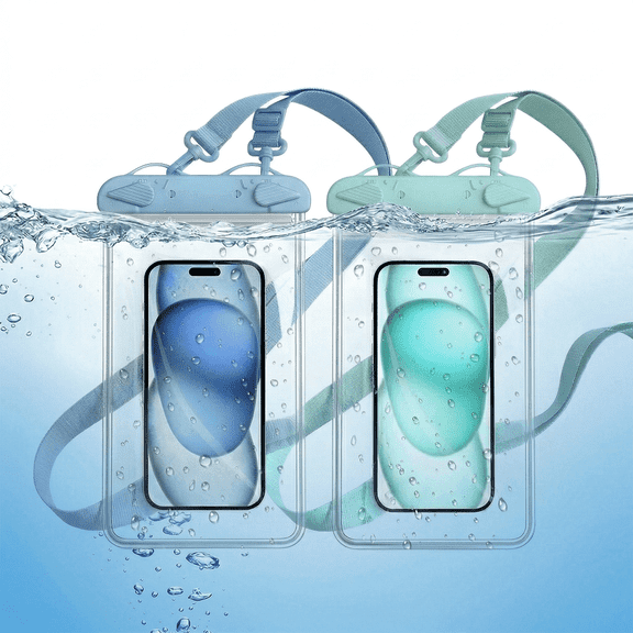 Waterproof Phone Pouch 2 Pack, Colorful Phone Waterproof Pouch with Lanyard for Fun Run Events - Green+Blue
