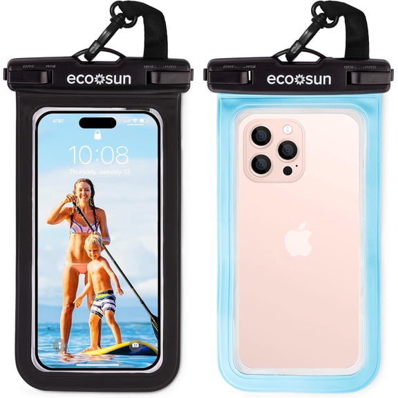 Waterproof Phone Pouch (2-Pack) Designed in Hawaii Case Fits All iPhones (incl. 16 Pro Max), Samsung Galaxy S24 Ultra & More Black/Blue