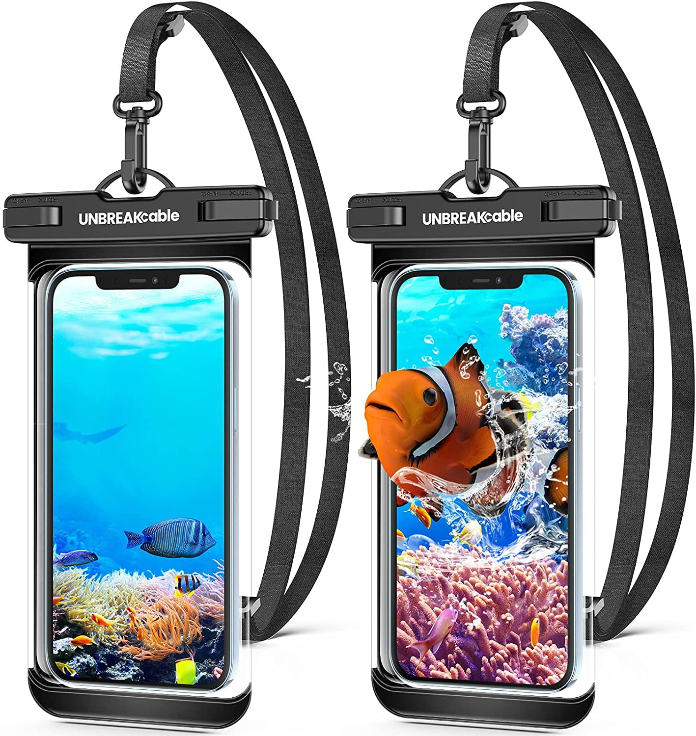 Waterproof Phone Pouch-2 Pack IPX8 Case for iPhone 16 15 14 13 12 11 Pro Max & Samsung S25 S24 S23-Dry Bag Travel Essentials Beach, Pool, Kayak Cruise-7" Black
