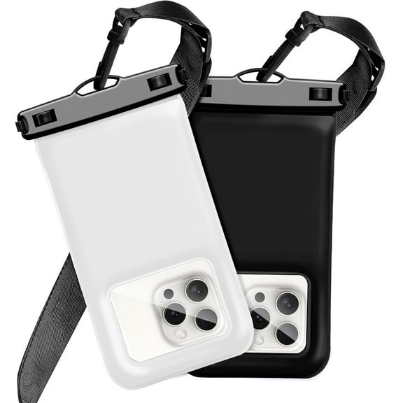 Waterproof Phone Pouch Case 2 pax for iPhone 17 16 Pro Max/15/14/13/12, IP68 Travel Cellphone Dry Bag Beach Cruise Ship Essentials Bags with Crossbody Lanyard,Black and White-7″