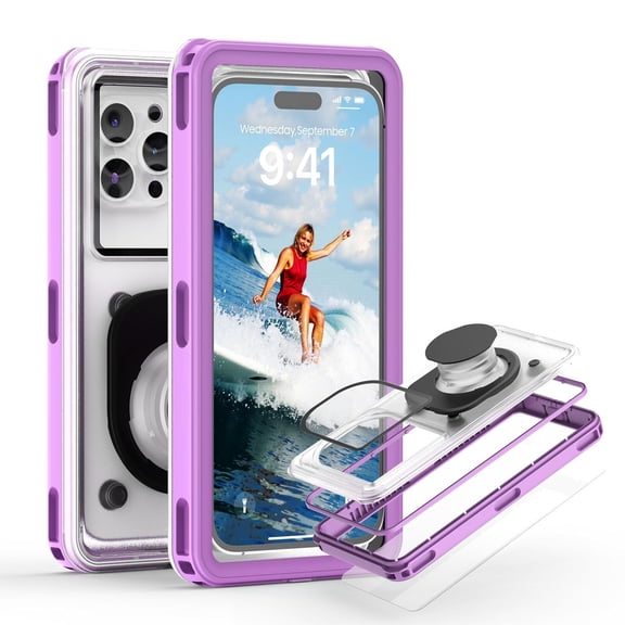 Waterproof Phone Pouch Case 7.1", 2025 Upgraded IPX8 Waterproof Phone Case for Snorkeling, Universal Fit for iPhone 16 Pro Max 15 14 13, Galaxy S25, Beach Vacation Essentials (Black)