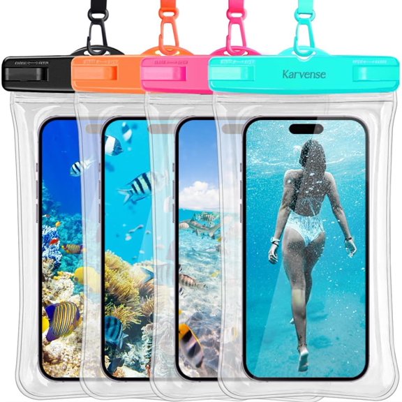 Waterproof Phone Pouch/Case Floating, Water Proof Phone Pouch for iPhone & Samsung Galaxy, IPX8 Phone Water Protector Pouch for Travel, Vacation, Beach, Pool, Cruise Essentials- 4 Pack
