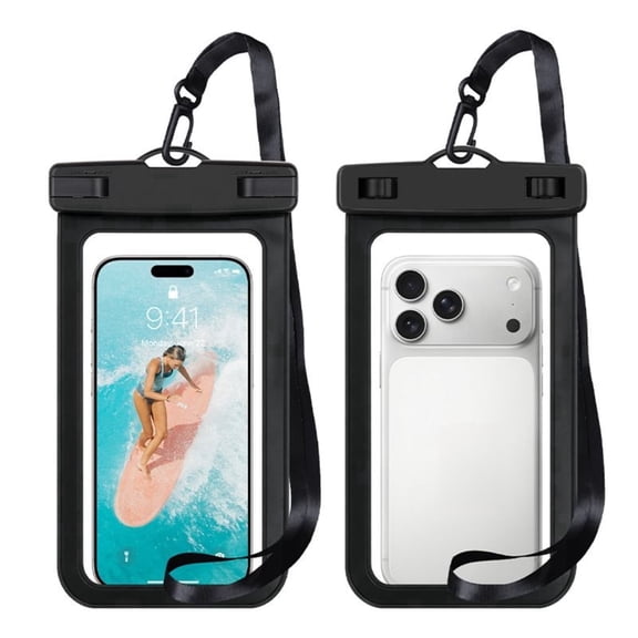 Waterproof Phone Pouch Floating 2 Pack, Dry Bag Compatible Underwater Phone Case for Snorkeling Beach Swimming Cruise Travel Essentials, Black