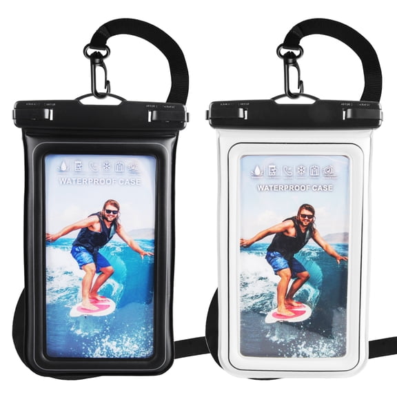 Waterproof Phone Pouch Floating,AILKIN 2PACK Waterproof Cell Phone Dry Bag Case with Detachable Lanyard Phone Pouch for Travel,Beach EssentialsBlack,White