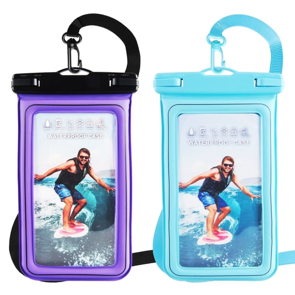 Waterproof Phone Pouch Floating,AILKIN 2PACK Waterproof Cell Phone Dry Bag Case with Detachable Lanyard Phone Pouch for Travel,Beach EssentialsBlue,Purple