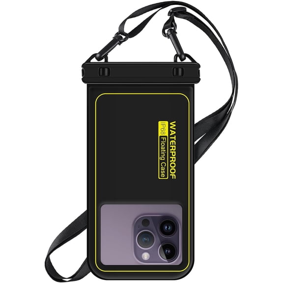 Waterproof Phone Pouch Floating, IP68 Waterproof Phone Case for iPhone 16 Pro 15 14 13 12 11 Pro Max Samsung Google, Dry Bag with Adjustable Lanyard, Up to 6.7'' Black