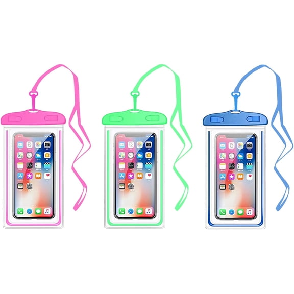 Waterproof Phone Pouch, Universal Case Compatible for iPhone 16 15 14 13 12 Pro Max Plus Up to 8.3", 3 Pack (Blue Green Pink)