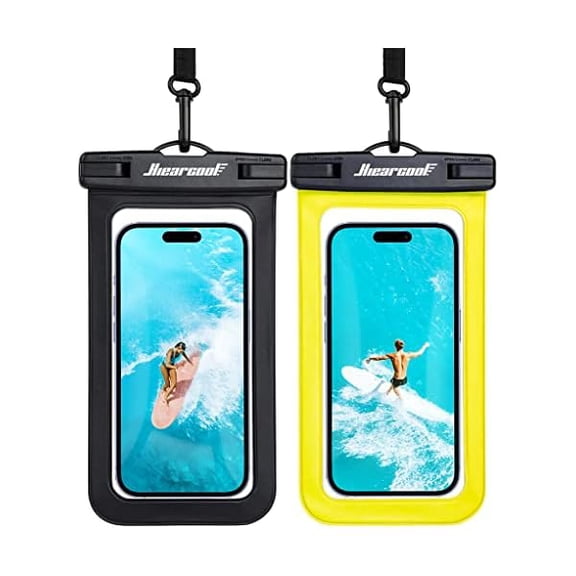 Waterproof Phone Pouch,Waterproof Cell Phone Dry Bag for iPhone,Universal Waterproof Case Beach Essentials for Vacation Kayak Cruise Accessories Must Haves-Black&Yellow-2Pack