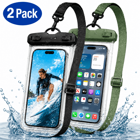 Waterproof Phone Pouch, Waterproof Phone Case, Black&Green 2-Pack