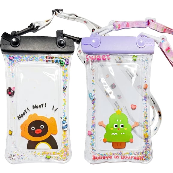 Waterproof Phone Pouch, Waterproof Phone Case Suitable for iPhone Pro Max, IP68 Cellphone Dry Bag Beach Cruise Ship Travel Vacation Essentials .2Pack Black&Purple