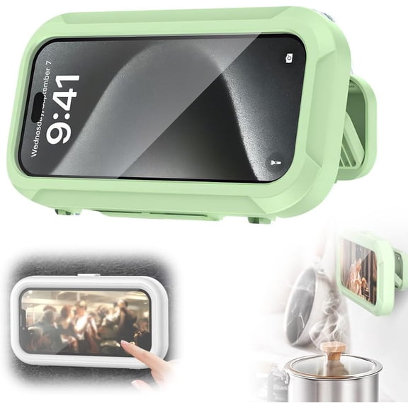 Waterproof Phone case Bathroom Folding Phone Holder 360 Degree Rotating Phone case Kitchen Phone Holder Bathing Waterproof and Anti Fog Drama Phone Holder Wall Mounted Mobile Phone case(Green)