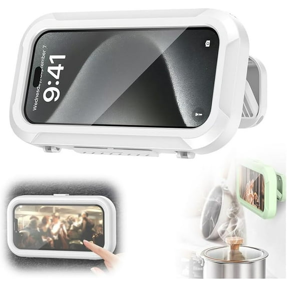 Waterproof Phone case Bathroom Folding Phone Holder 360 Degree Rotating Phone case Kitchen Phone Holder Bathing Waterproof and Anti Fog Drama Phone Holder Wall Mounted Mobile Phone case(White)