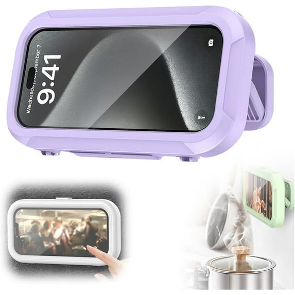 Waterproof Phone case Bathroom Folding Phone Holder 360 Degree Rotating Phone case Kitchen Phone Holder Bathing Waterproof and Anti Fog Drama Phone Holder Wall Mounted Mobile Phone case(Purple)