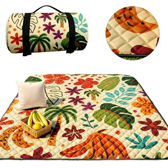 Waterproof Picnic Blanket 78x78 Inches Extra Large Size Multi-Color Floral Polyester Sand-Resistant Modern Camping Blanket