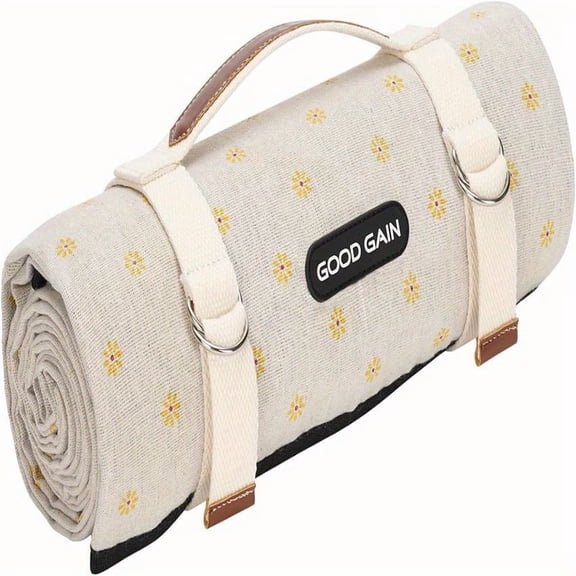 Waterproof Picnic Blanket - Floral Striped Outdoor Blanket with Handles for Beach, Camping & Picnics - Durable & Stylish Design
