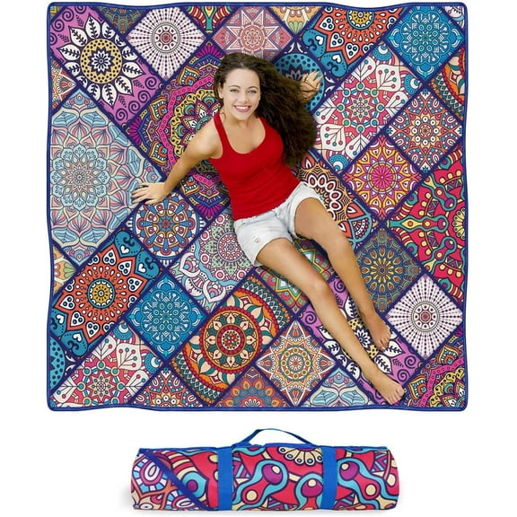 Waterproof Picnic Blankets Foldable & Portable 80''''x80'''' Boho Picnic Mat for Outdoors, Large Washable Picnic Blanket for Travel Camping Beach, Park Grass Picnic Blanket Accessories for Adults