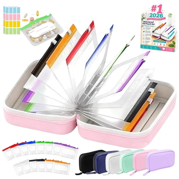 Waterproof Pill Organizer - A8 Waterproof Pill Pouch Set, Large Weekly Pill Organizer, Privacy Protection Design for Travel Purse Daily Use