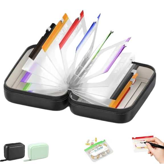 Waterproof Pill Organizer Binder Set with 14 Zipper Pouches, Portable Weekly Medicine & Vitamin Storage Case for Travel and Daily Use
