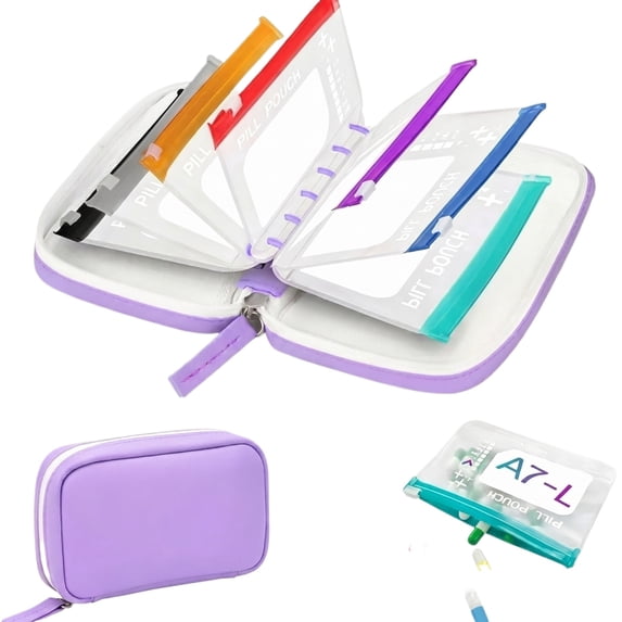 Waterproof Pill Organizer Pouch Set with 7 Inner Bags Portable Medicine Storage Case Zip Around Travel Holder for Tablets