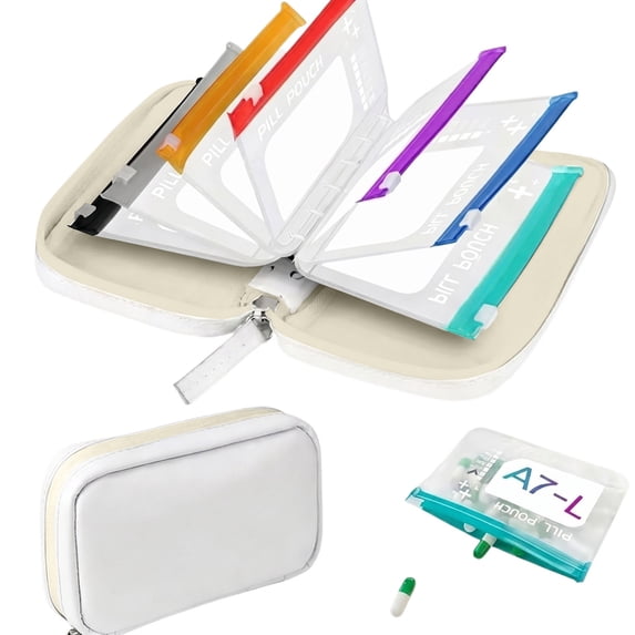 Waterproof Pill Organizer Pouch Set with 7 Inner Bags Portable Medicine Storage Case Zip Around Travel Holder for Tablets