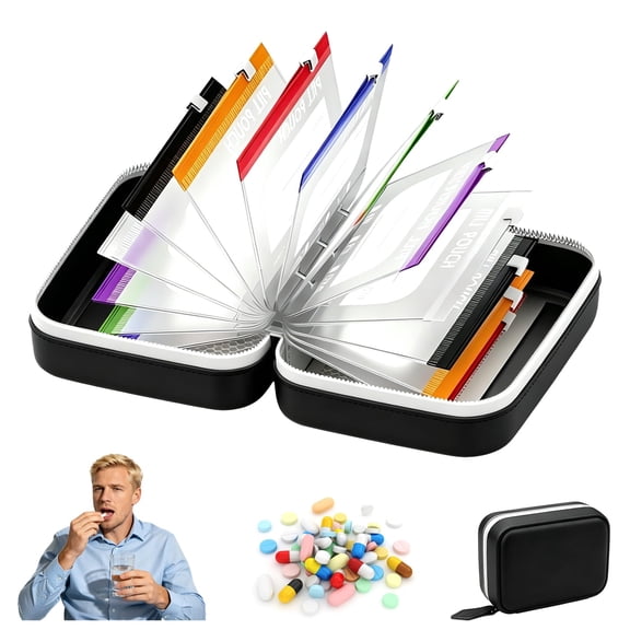 Waterproof Pill Organizer Set Travel Pill Organizer 2 Week Capacity, Mint Green PU Leather Case