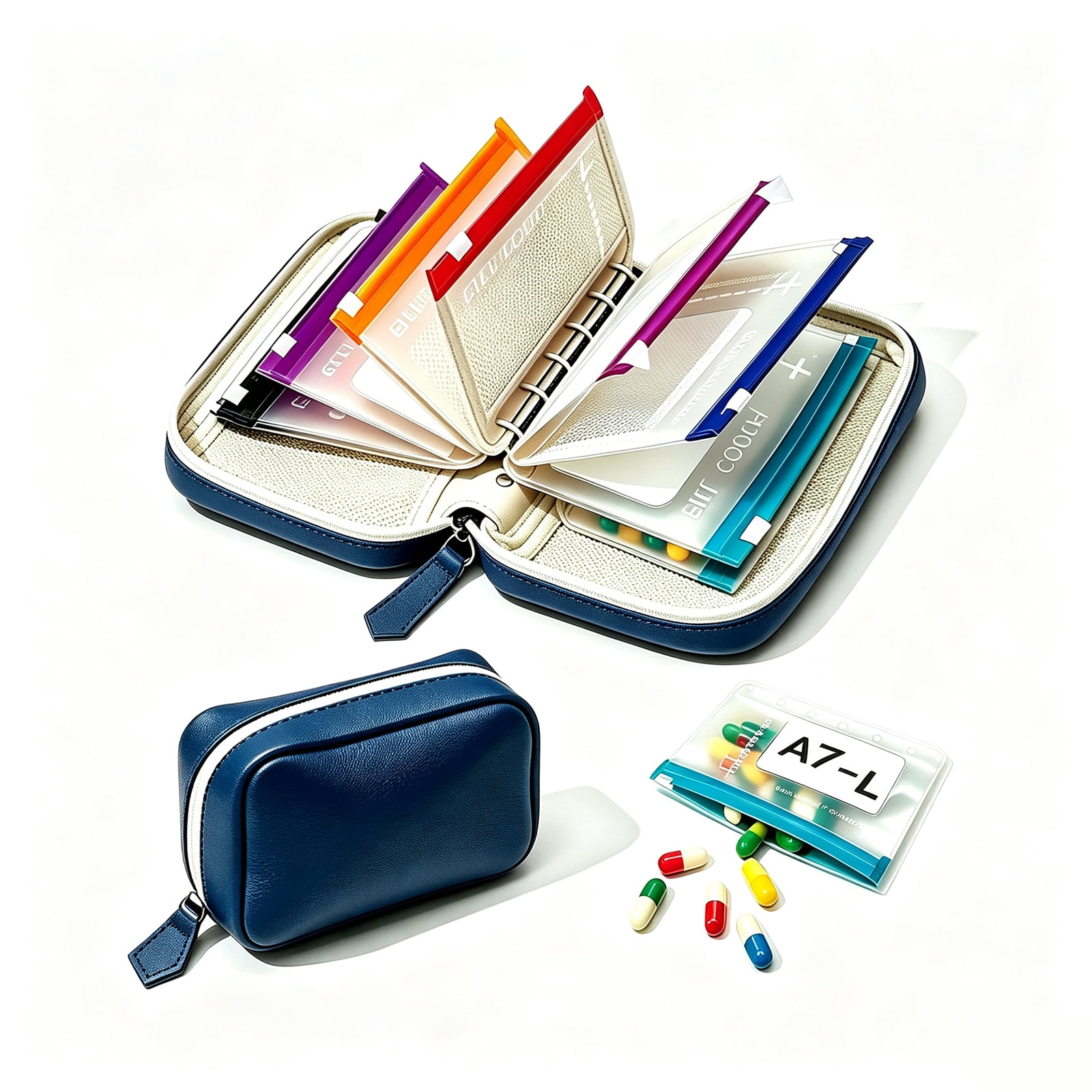 Color Coding Storage Systems Waterproof Pill Organizer with Zippered Pill Pouches for Binder, Large ...