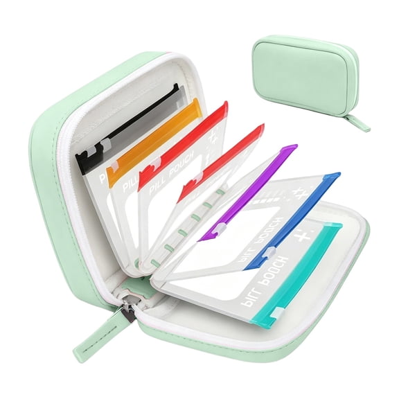 Waterproof Pill Pouch Set, 7–14 Day Travel Pill Organizer with 14 Color-Coded Medicine Pouches, Portable Reusable Binder Design Zippered Pill Storage