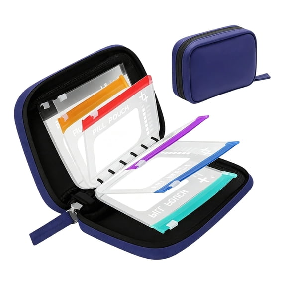 Waterproof Pill Pouch Set, 7–14 Day Travel Pill Organizer with 14 Color-Coded Medicine Pouches, Portable Reusable Binder Design Zippered Pill Storage