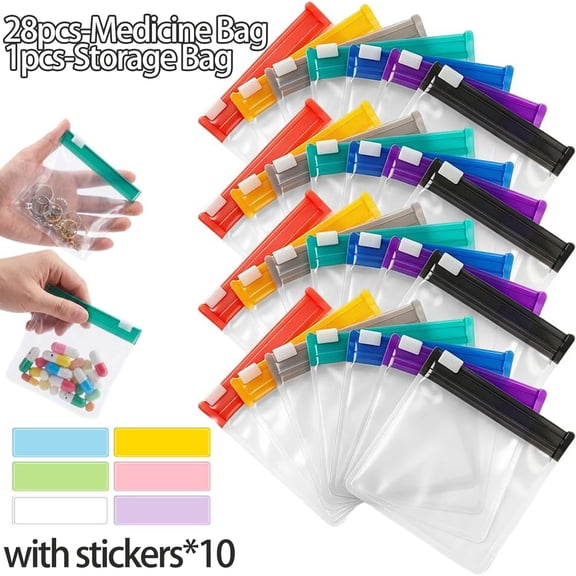 Waterproof Pill Pouch Set Reusable Zippered Medicine Bags with Self-Sealing Slider Lock Leak-Proof Travel Pill Organizer for Vitamins Daily Medication Compact Small Pill Containers