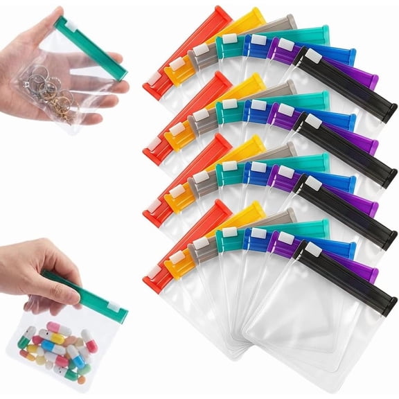 Waterproof Pill Pouch Set, Self-Sealing Zipper Medicine Bags, Reusable Travel Pill Organizer Bags with Writable Labels, Moisture-Proof Pill Bags for Medicine Vitamins Supplements, 7 PCS