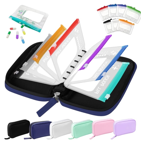 Waterproof Pill Pouch Set – Weekly Pill Organizer with 7/14 Reusable AM PM Pouches, Compact Portable Vitamin Supplement Storage Case for Travel, Purse, Daily Use