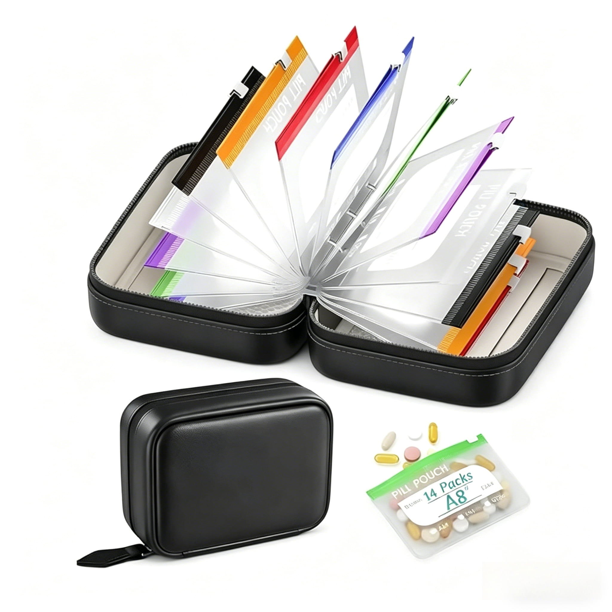 Waterproof Pill Pouches – Reusable A8 Travel Pill Organizer, Color-Coded Weekly Pouch for Purse & Daily Use