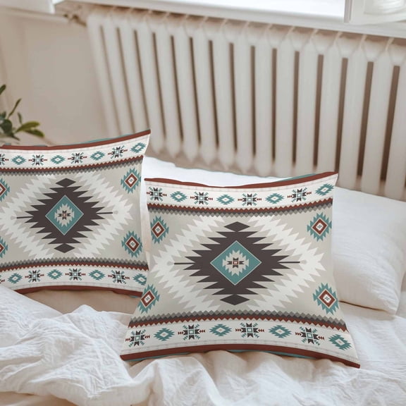 Waterproof Pillow Covers Pack of 2, Ethnic Tribal Geometric Pattern Outdoor Pillowcases Cushion Cases, Aztec Boho Native Texture Decorative Throw Pillow Cover for Couch Sofa Bed 18x18in