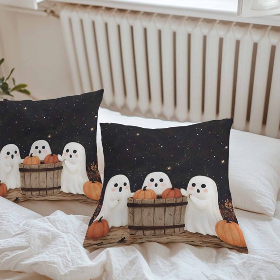 Waterproof Pillow Covers Pack of 2, Halloween Pumpkin Ghost Outdoor Pillowcases Cushion Cases, Nightly Star Spooky Decorative Throw Pillow Cover for Couch Sofa Bed 18x18in