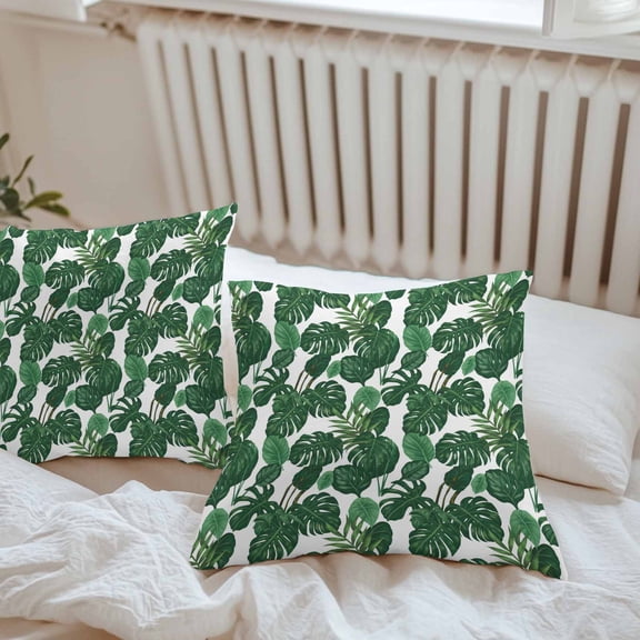Waterproof Pillow Covers Pack of 2, Tropical Plants Turtle Backwood Outdoor Pillowcases Cushion Cases, Watercolor Green Leaves Decorative Throw Pillow Cover for Couch Sofa Bed 18x18in
