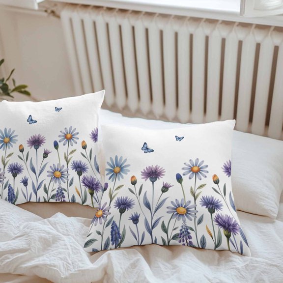 Waterproof Pillow Covers Pack of 2, Watercolor Flower Chrysanthemum Outdoor Pillowcases Cushion Cases, Country Butterfly Iris Decorative Throw Pillow Cover for Couch Sofa Bed 18x18in