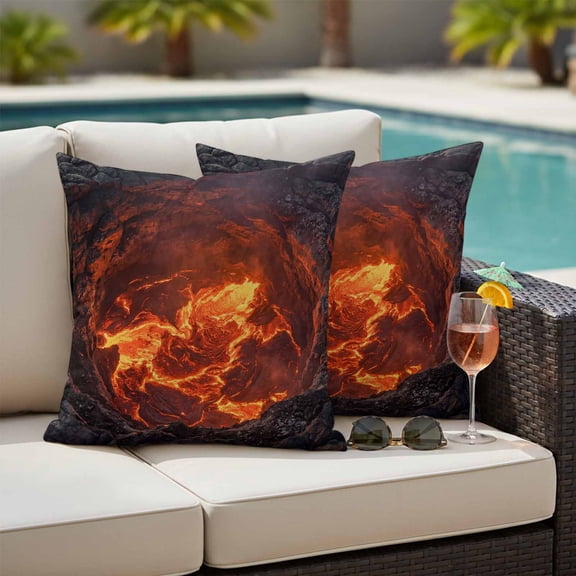 Waterproof Pillow Covers Set of 2,Nature Volcanic Lava Crater Outdoor Pillow Protectors with Zipper Pillowcases for Patio Tent Garden Beach 18x18 Inches Abstract Volcano Dark Abyss Fire