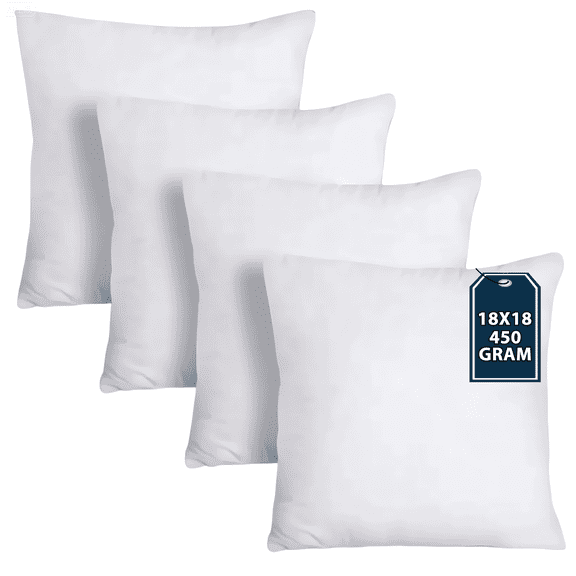 Waterproof Pillow Insert 4 Pack, 18”×18” Square Indoor Outdoor Water Resistant Cushion Forms