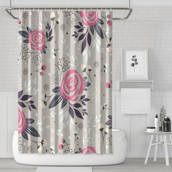 Waterproof Pink Flower Crown Peony Shower Curtain 72x72 Inch Boho Style Polyester Unique Shower Curtain for Bathroom Hotel Home Decor with 12 Plastic Hooks