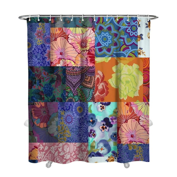 Waterproof Pioneer Pieced Patchwork Shower Curtain 72x84 Inch Bohemian Style Stitching Colorful Floral Polyester Unique Shower Curtain for Bathroom Hotel Home Decor with 12 Plastic Hooks